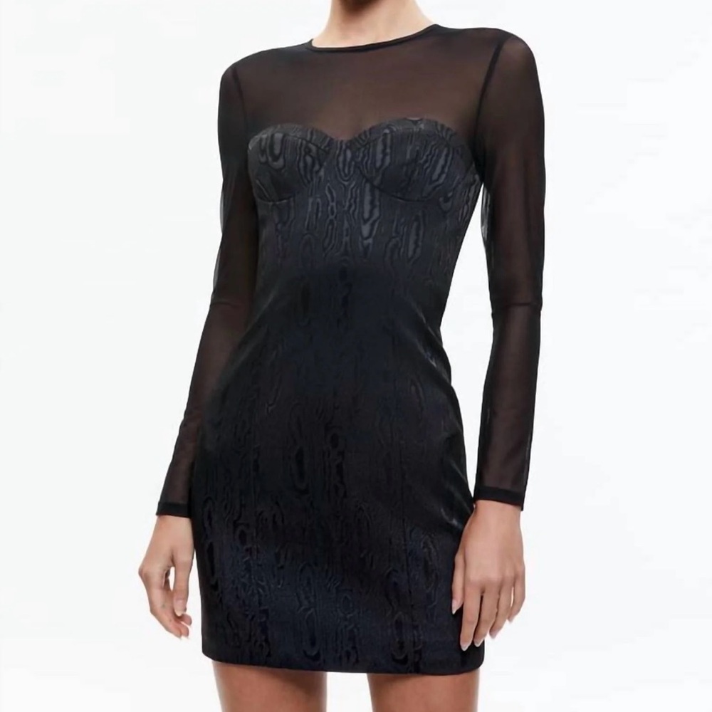 Alice + Olivia Black Patterned Long Sleeve Dress